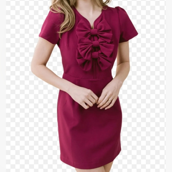 Laroque Bennet Dress Pink Bows Mini Short Sleeved Size S Womens NWT - Picture 1 of 8